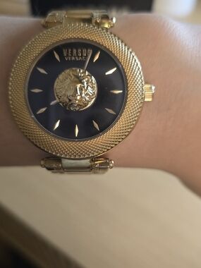 Versace Gold-Tone Women's Watch with Black Dial and Medusa Medallion